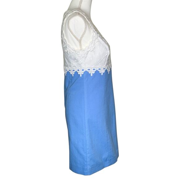 Lilly Pulitzer Sandi Blue Peri Leaf Pattern White Lace Stretch Shift Dress - Picture 7 of 11